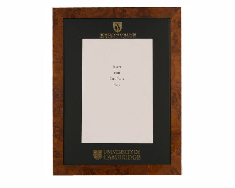 Cambridge University - Homerton College A4 Black Certificate Mount with Walnut Frame  - 1