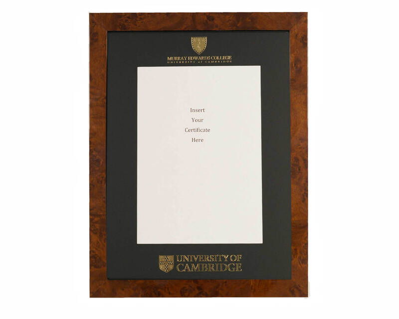 Cambridge University - Murray Edwards College A4 Black Certificate Mount with Walnut Frame  - 1