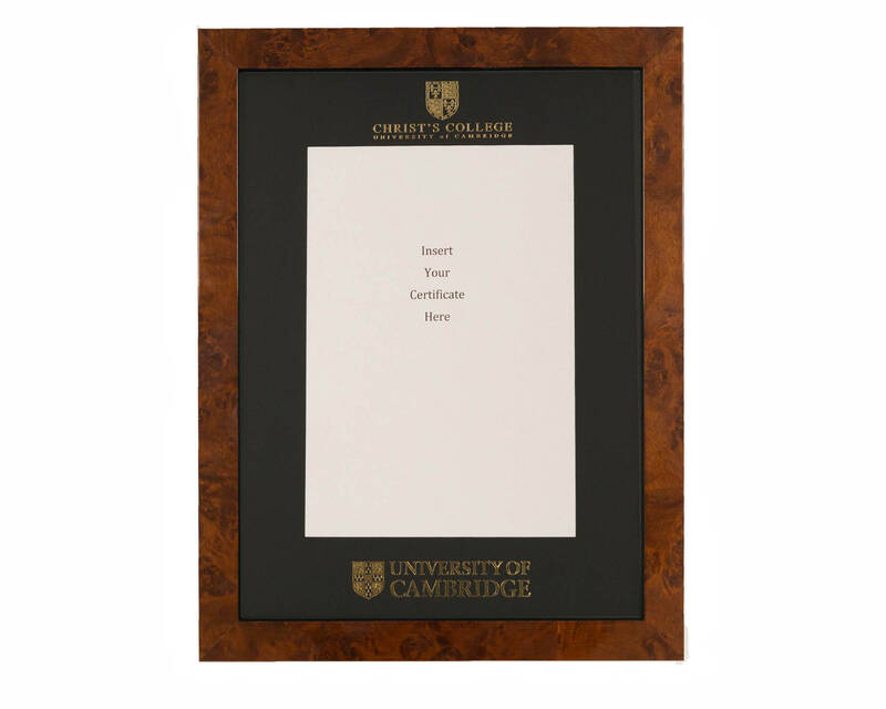Cambridge University - Christ's College A4 Black Certificate Mount with Walnut Frame  - 1