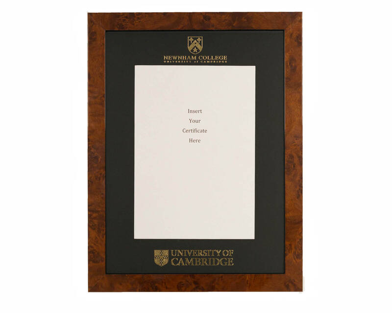 Cambridge University - Newnham College A4 Black Certificate Mount with Walnut Frame  - 1