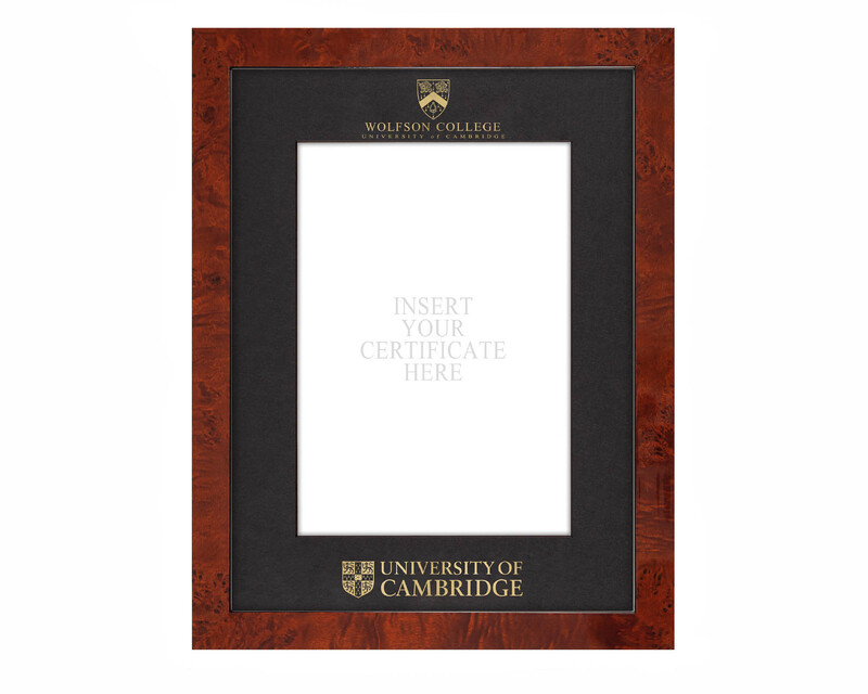 Cambridge University - Wolfson College A4 Black Certificate Mount with Walnut Frame  - 1